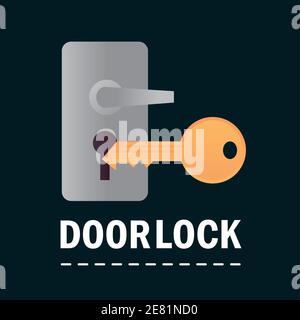 door lock and key security and protection vector illustration Stock Vector