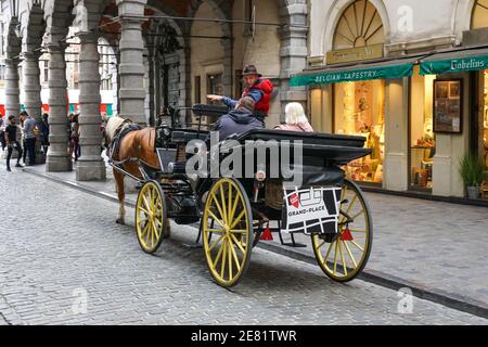 Horse drawn carriage on Grand Place in Brussels, Belgium Stock Photo