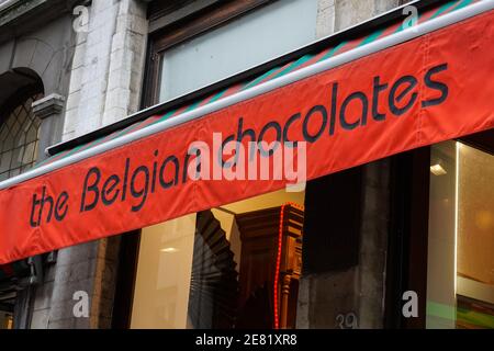 Traditional belgian chocolate shop in Brussels, Belgium Stock Photo
