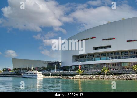 The American Airlines Arena located on the shore of Biscayne Bay in Miami, Florida. Stock Photo