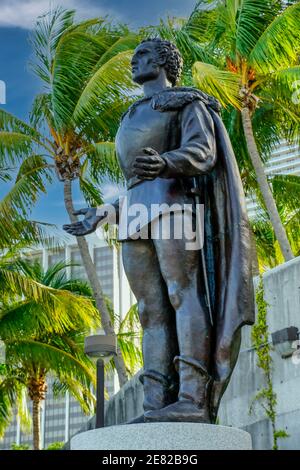Monument to Christopher Columbus in Bayfront Park in Miami, Florida. Stock Photo