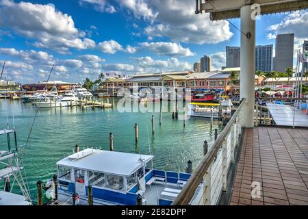 The marina located at The Bayfront Marketplace on Biscayne Bay in Miami, Florida. Stock Photo