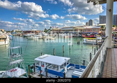 The marina located at The Bayfront Marketplace on Biscayne Bay in Miami, Florida. Stock Photo