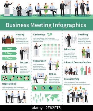 Business Meeting Infographic Set.Business Meeting  Information. Business Conference Flat Set. Business Meeting Vector Illustration. Stock Vector