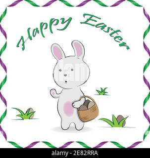 Easter bunny with eggs in a basket. Vector illustration. Stock Vector