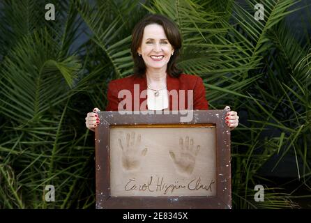 Carol Higgins Clark poses with her handprints the in clay during the '25th Festival du Film Policier' (Mystery Film) in Cognac, France, on June 24, 2007. Photo by Patrick Bernard/ABACAPRESS.COM Stock Photo