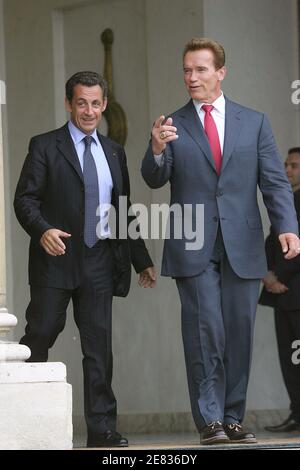 French president Nicolas Sarkozy receives California Governor Arnold Schwarzenegger at the Elysee Palace in Paris, France on June 25, 2007. Photo by Orban-Taamallah/ABACAPRESS.COM Stock Photo