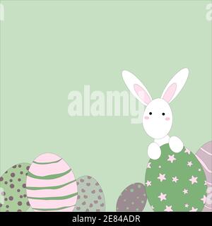 Easter Bunny and Easter Eggs on a gentle green background Vector illustration Stock Vector