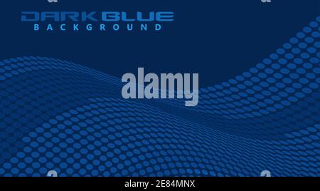 Abstract dark blue dotted background with wave. Vector graphic pattern with halftone effect Stock Vector