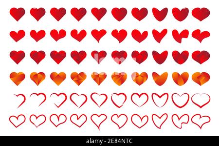 Set of Heart icon for beautiful love Day. Heart or Love Red Color Vector Set for Wedding, Valentines or Every Romantic Moments. Stock Vector