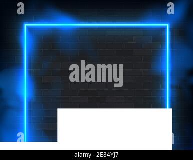 Glowing rectangle neon vector illustration lighting frame with blue background Stock Vector
