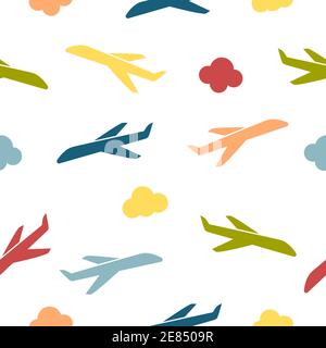 Seamless pattern with airplanes. Vector air transportation. Kids illustration isolated. Stock Vector