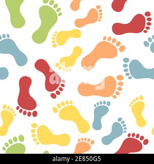 Feet seamless pattern white background. Colored people footprint vector illustration. Stock Vector