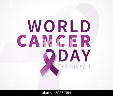 World Cancer Day lettering banner. Vector text illustration for February 4 of World Cancer day with ribbon and text on pink cancer sign Stock Vector