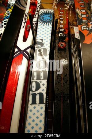 Goed Aannemer Roeispaan Solomon and Dynastar skis are seen at the Colorado Ski and Golf store in  Arvada, Colorado February 25, 2009. Most of Europe's leading ski companies  will lose money again this season as