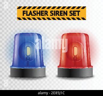 Two police flasher sirens set isolated on transparent background realistic vector illustration Stock Vector