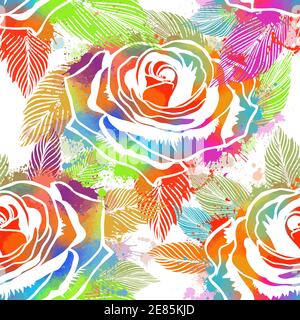 Abstract seamless lilac vector texture with bright drawing roses Stock Vector