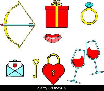 Set of Valentine's and Wedding icons, Design Elements. Heart , Love , Dating and Relationship. Vector illustration. Stock Vector