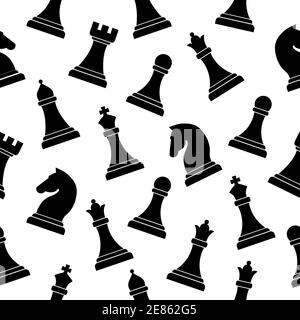 Seamless chess pattern vector background. Board smart game concept. Black figures vector illustration. Stock Vector