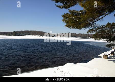 Wilderness winter in the Pocono Mountains of Pennsylvania, USA.  Promised Land State Park. Stock Photo