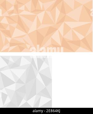Set of two low polygonal square and widescreen, backgrounds colored in gray and beige Stock Vector