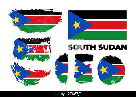 Abstract happy independence day of South Sudan with national brush flag Stock Vector