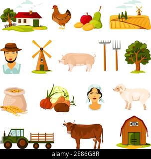 Farmhouse Collection Elements Icons Set Vector Stock Vector Image & Art ...