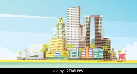 Miami skyline design concept for  business travel and tourism presentation flat vector illustration Stock Vector