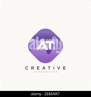AT Initial Letter logo icon design template elements with wave colorful art Stock Vector