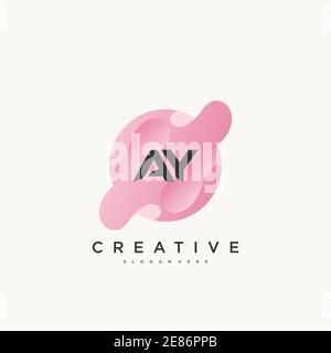 AY Initial Letter logo icon design template elements with wave colorful art Stock Vector