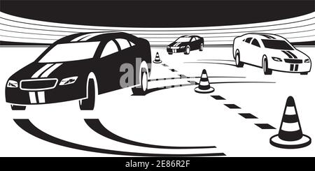 Cars on test drive track - vector illustration Stock Vector