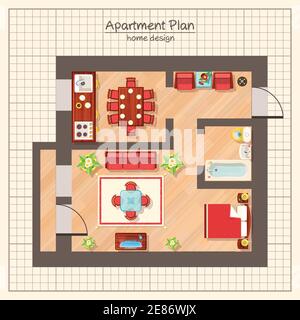 Apartment plan top view with bathroom and living room flat vector illustration Stock Vector