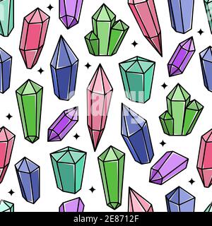 Seamless pattern with magical crystals. Colorful vector background. Stock Vector