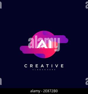 AI Initial Letter logo icon design template elements with wave colorful art Stock Vector