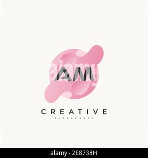 AM Initial Letter logo icon design template elements with wave colorful art Stock Vector