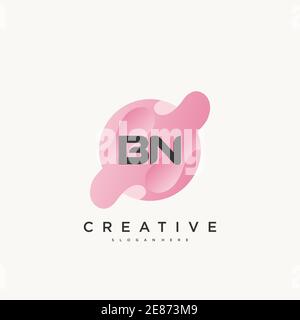 BN Initial Letter logo icon design template elements with wave colorful art Stock Vector