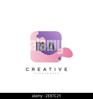BA Initial Letter logo icon design template elements with wave colorful art Stock Vector