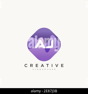 AJ Initial Letter logo icon design template elements with wave colorful art Stock Vector