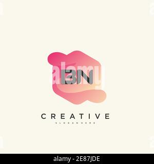 BN Initial Letter logo icon design template elements with wave colorful art Stock Vector