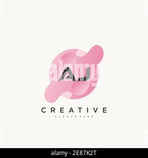 AJ Initial Letter logo icon design template elements with wave colorful art Stock Vector