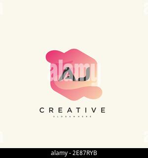 AJ Initial Letter logo icon design template elements with wave colorful art Stock Vector