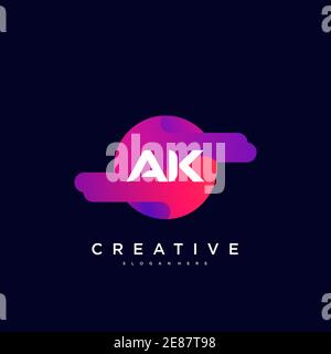 AK Initial Letter logo icon design template elements with wave colorful art Stock Vector