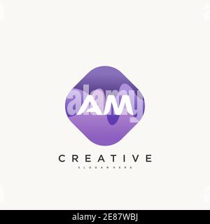 AM Initial Letter logo icon design template elements with wave colorful art Stock Vector