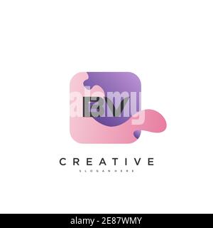 BV Initial Letter logo icon design template elements with wave colorful art Stock Vector
