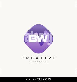 BW Initial Letter logo icon design template elements with wave colorful art Stock Vector
