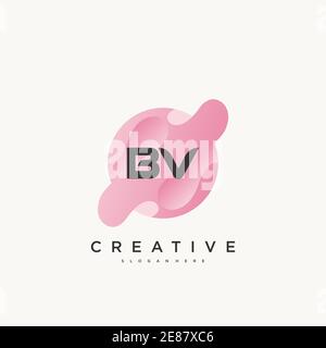 BV Initial Letter logo icon design template elements with wave colorful art Stock Vector