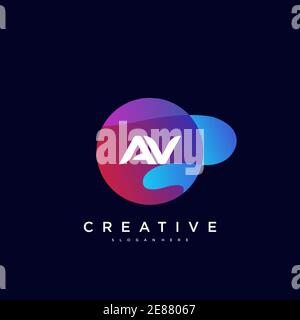 AV Initial Letter logo icon design template elements with wave colorful art Stock Vector