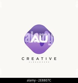 AU Initial Letter logo icon design template elements with wave colorful art Stock Vector