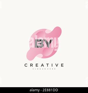 BY Initial Letter logo icon design template elements with wave colorful art Stock Vector