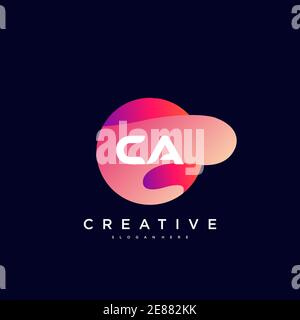 CA Initial Letter logo icon design template elements with wave colorful art Stock Vector